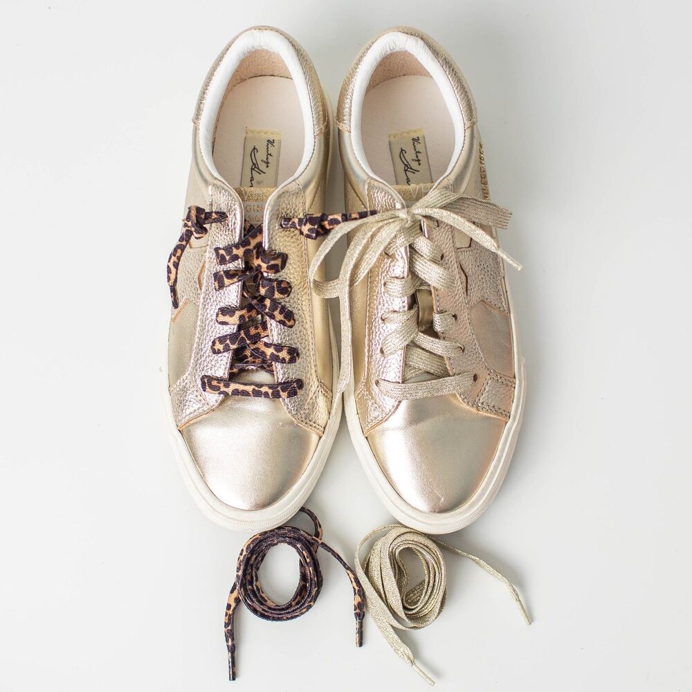 Vintage Havana Women's Jumbo 8 Gold Metallic Sneakers Leopard Laces Star Low Top